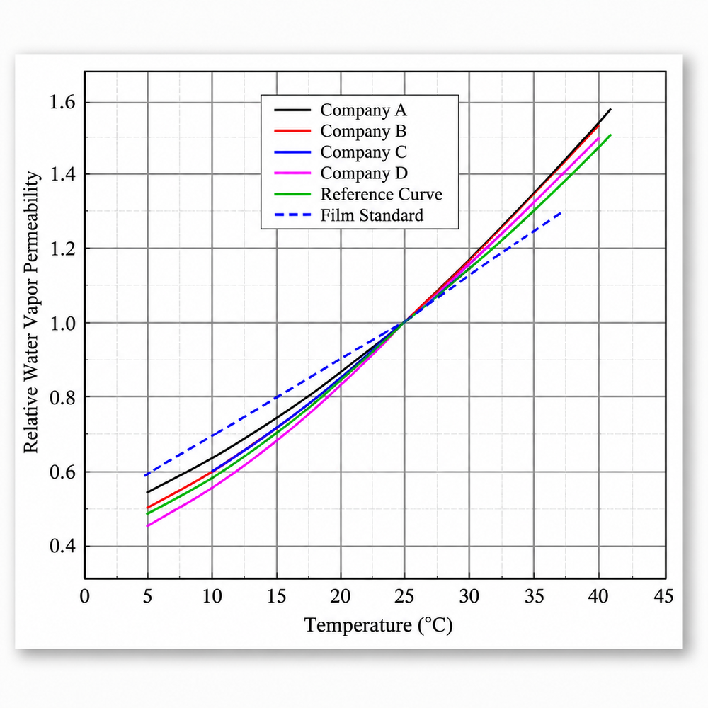 RO membrane relative permeate flow vs. feed water temperature curve